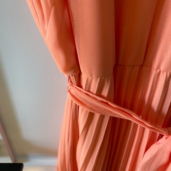 Taylor Pleated Sunset Orange Ombre Maxi Wedding Guest Dress Size Small - Picture 6 of 11